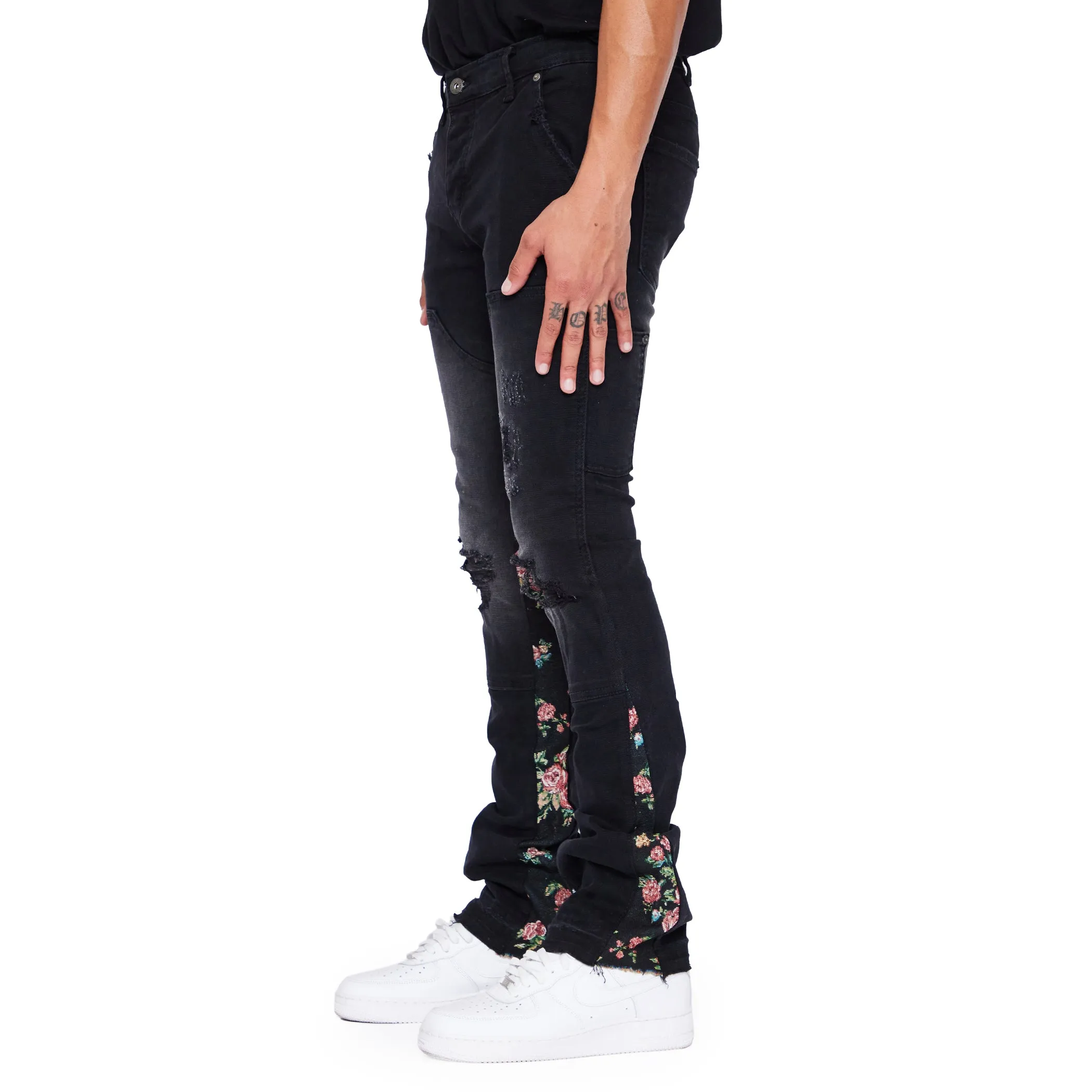“ALPHA” BLACK JACQUARD STACKED FLARE JEAN sold by valabasas product image thumbnail 5
