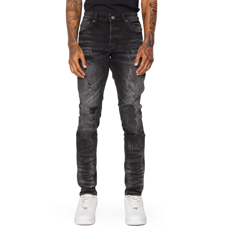 “BEALE STREET” LAVATO NERO SKINNY JEAN made by valabasas