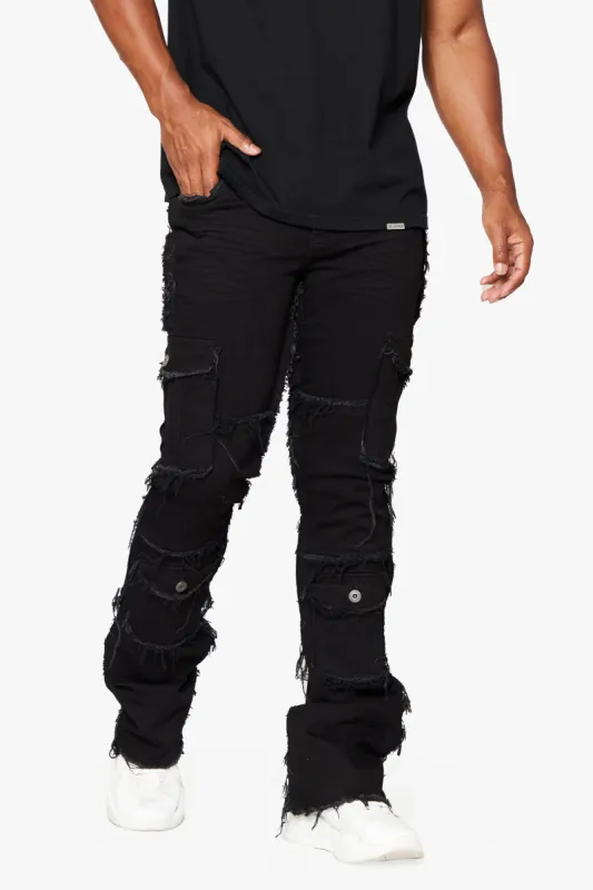 "AEGERINE” Jet Black Stacked Flare Jean sold by valabasas