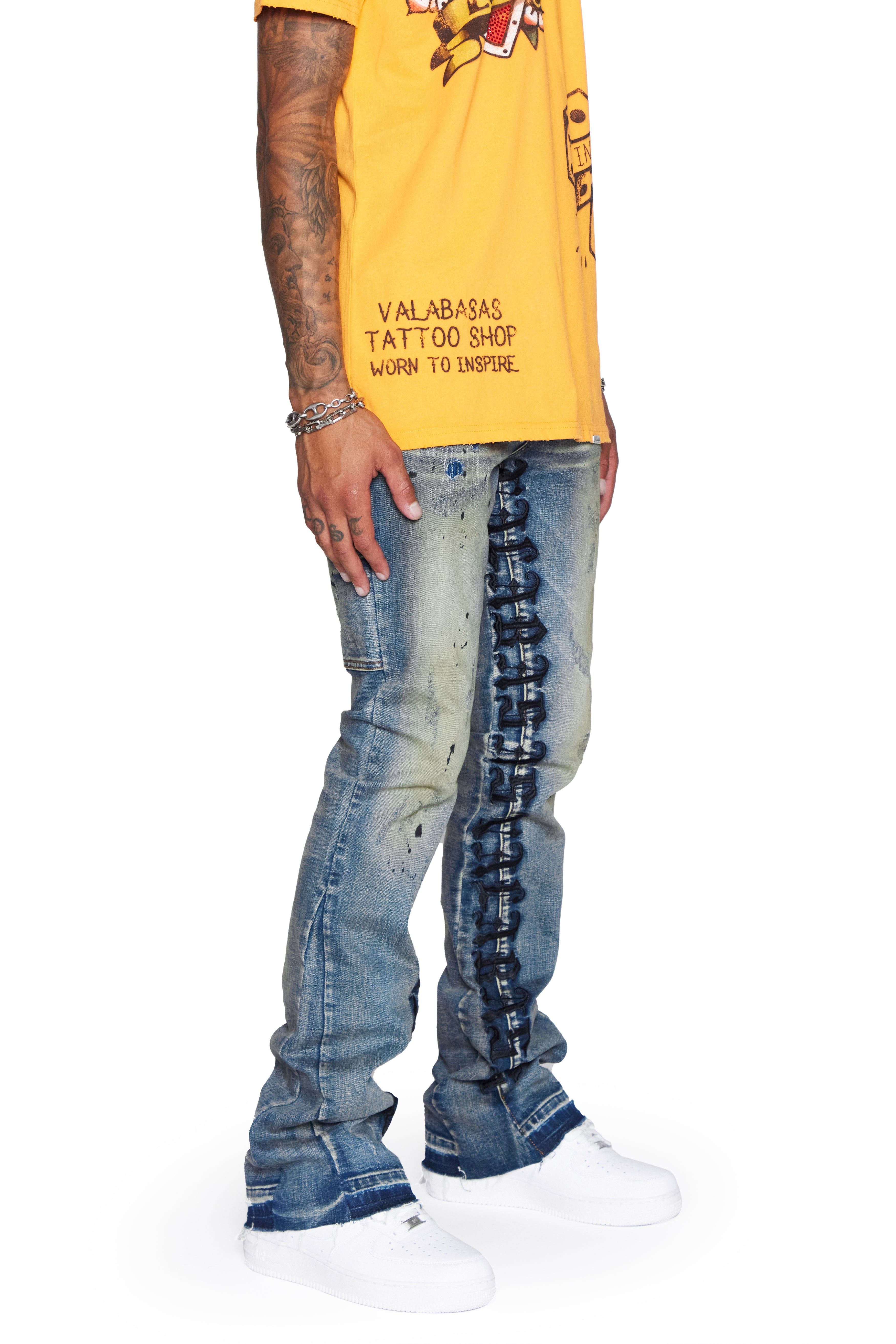 “COSMIC STACKED” DK VINTAGE STACKED FLARE JEAN sold by valabasas product image thumbnail 3
