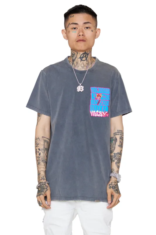 "GOOD VIBES" VINTAGE GREY TEE sold by valabasas