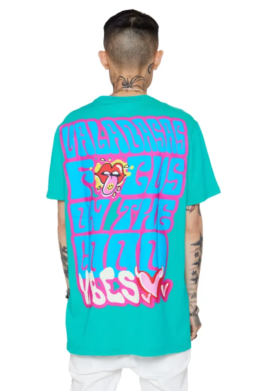 "GOOD VIBES" VINTAGE BRIGHT GREEN TEE sold by valabasas