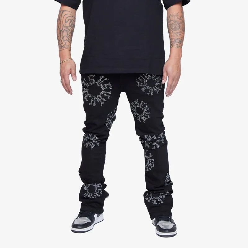 “LEGIT” BLACK STACKED FLARE JEAN sold by valabasas