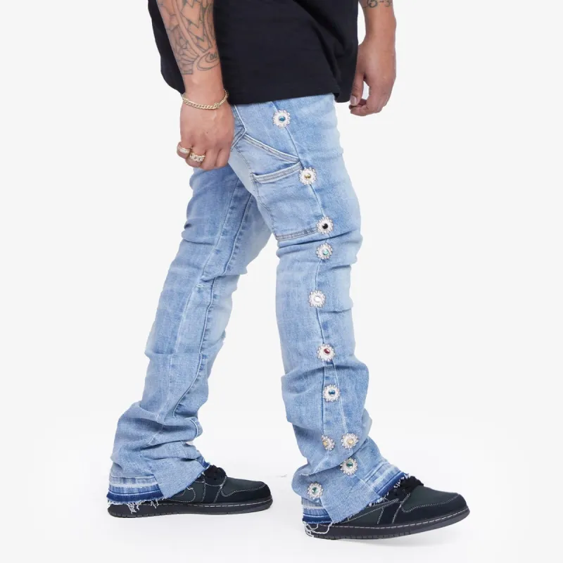 “ZENITH” BLUE STACKED FLARE JEAN sold by valabasas