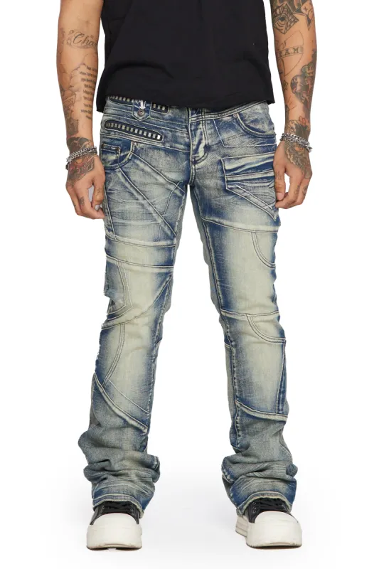 “WOLF” VINTAGE WASH STACKED FLARE JEAN sold by valabasas
