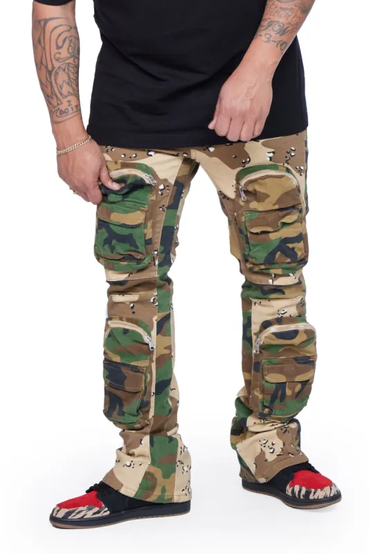 “DUAL SOLDIER" CAMO STACKED FLARE JEAN sold by valabasas