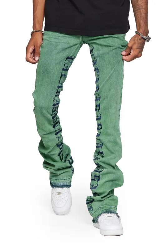 “EXTENDO 2.0” WASHED GREEN STACKED FLARE JEAN sold by valabasas