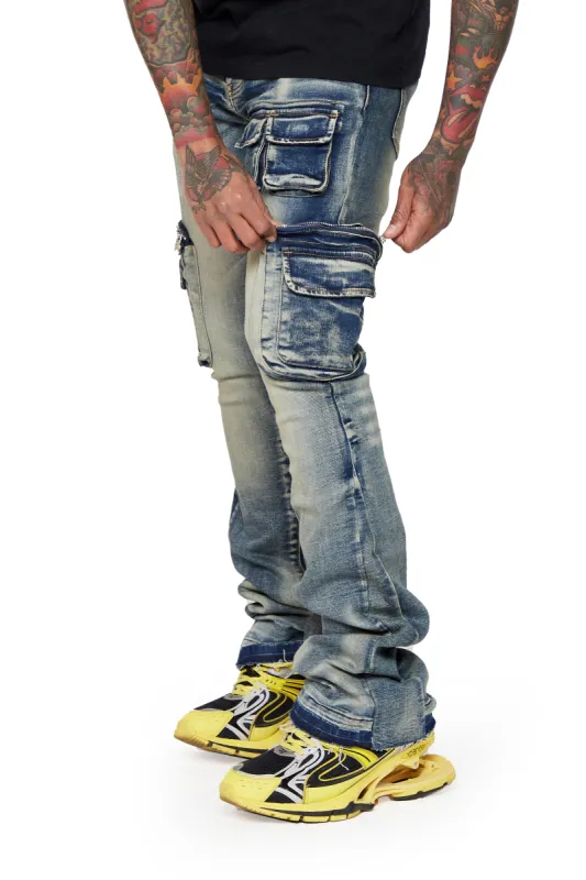 “ZANE” VINTAGE BLUE STACKED FLARE JEAN sold by valabasas