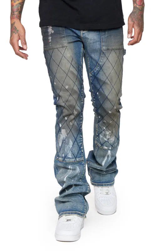 "HOSSAM" DIRTY BLUE WASHED STACKED FLARE JEAN sold by valabasas