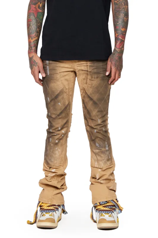 "HOSSAM" DIRTY KHAKI STACKED FLARE JEAN made by valabasas