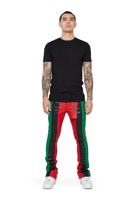 "INTERNATIONAL" RED/BLACK/GREEN STACKED FLARE JEAN sold by valabasas