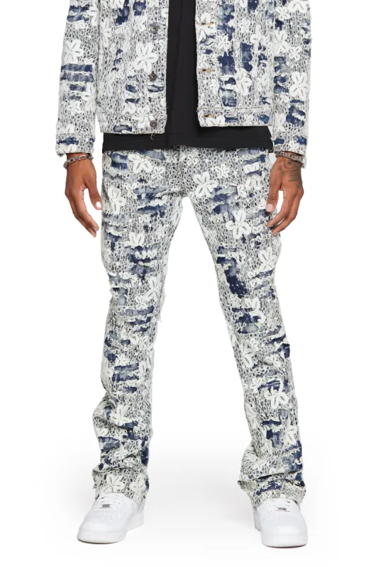 "BLUE MOON" WHITE BLUE STACKED FLARE JEAN sold by valabasas