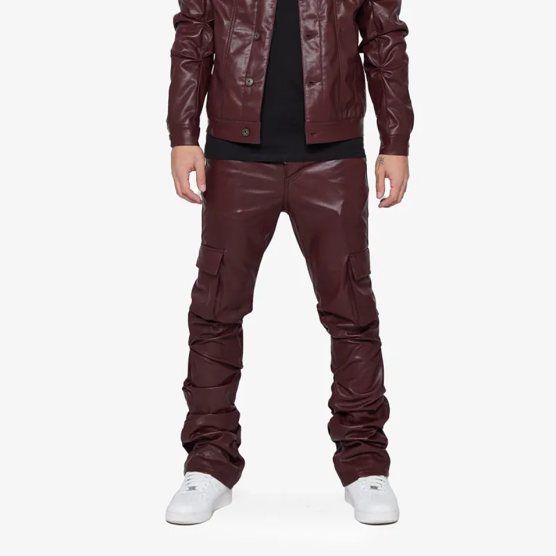 "KNIGHT" DARK WINE LEATHER STACKED FLARE JEAN sold by valabasas