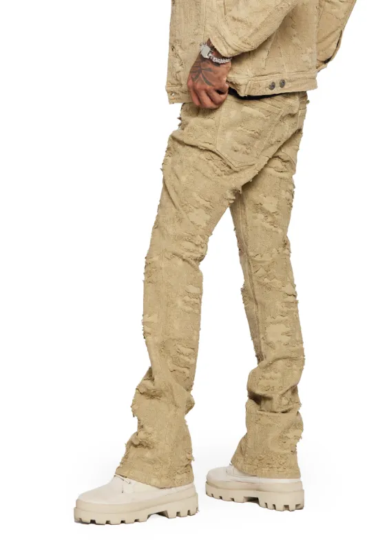 "BLUE MOON" KHAKI STACKED FLARE JEAN sold by valabasas