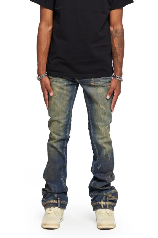 “HARLEY” VINTAGE GOLD STACKED FLARE JEAN sold by valabasas