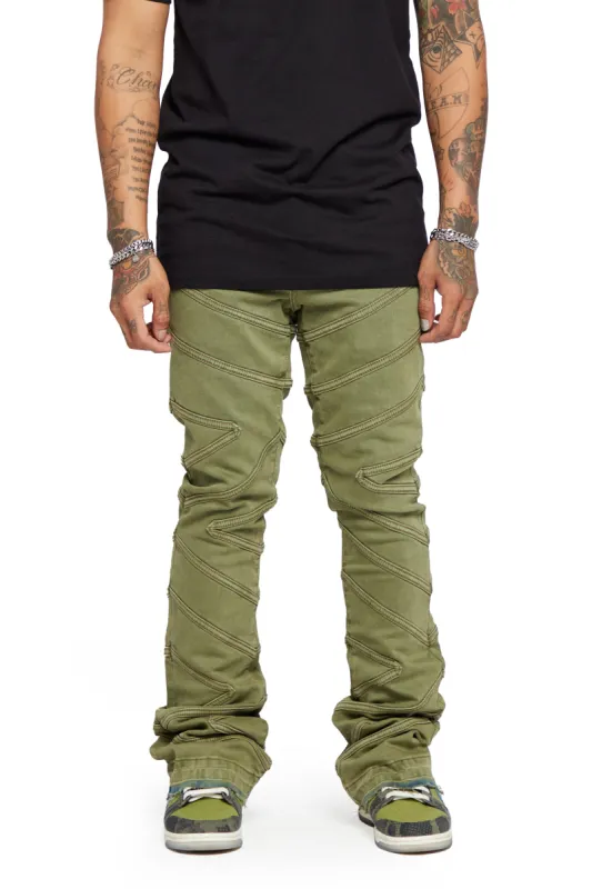 “CASSIUS” OLIVE STACKED FLARE JEAN sold by valabasas