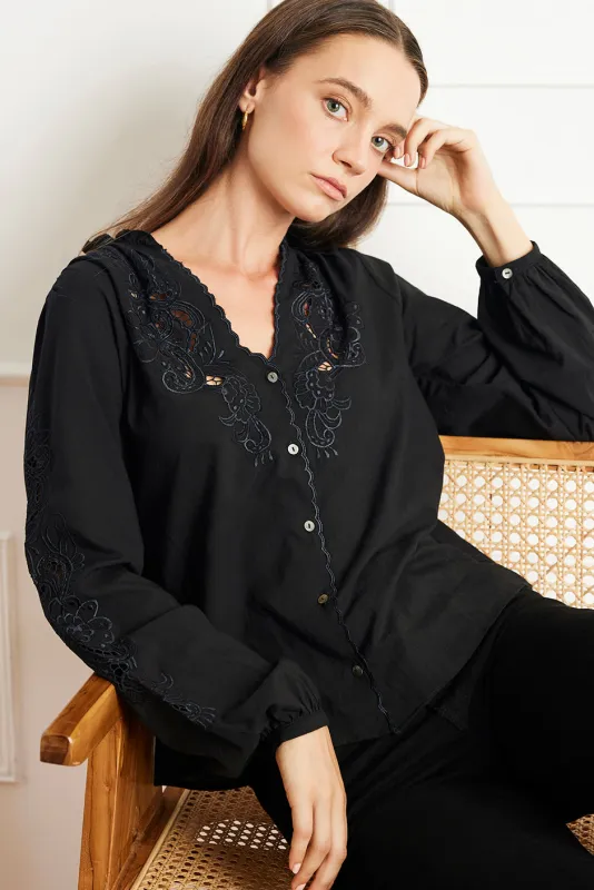 Camilla Blouse in Black sold by Paneros