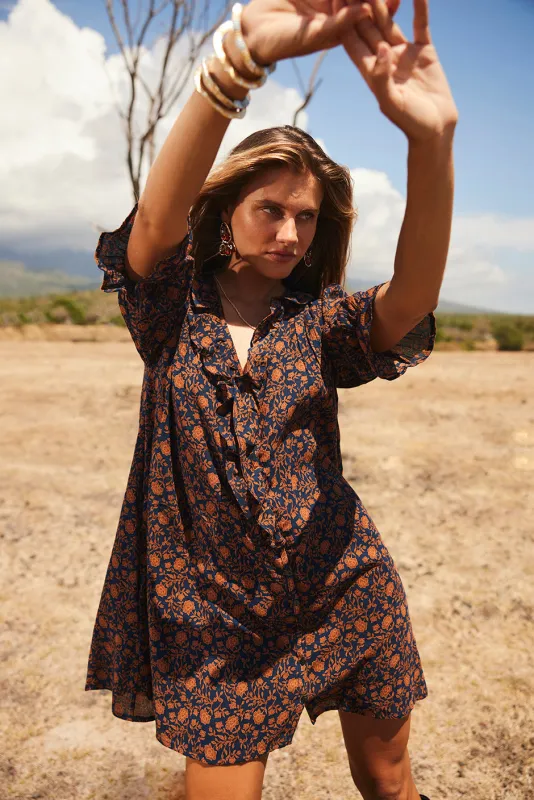 Chloe Mini Dress in Navy Batik sold by Paneros