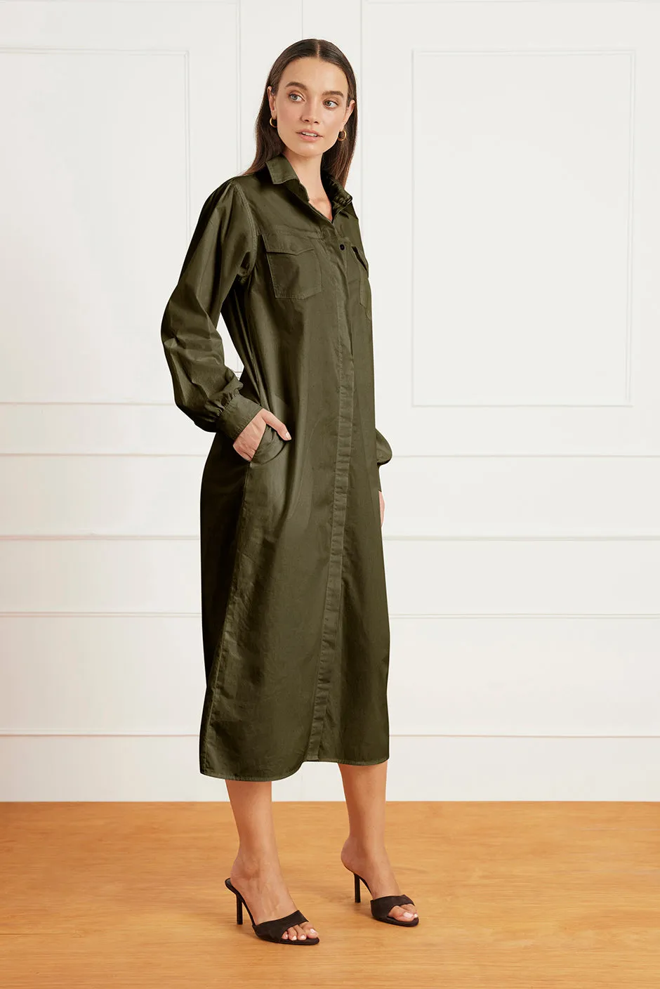 Janey Shirt Dress in Olive Green sold by Paneros product image thumbnail 5