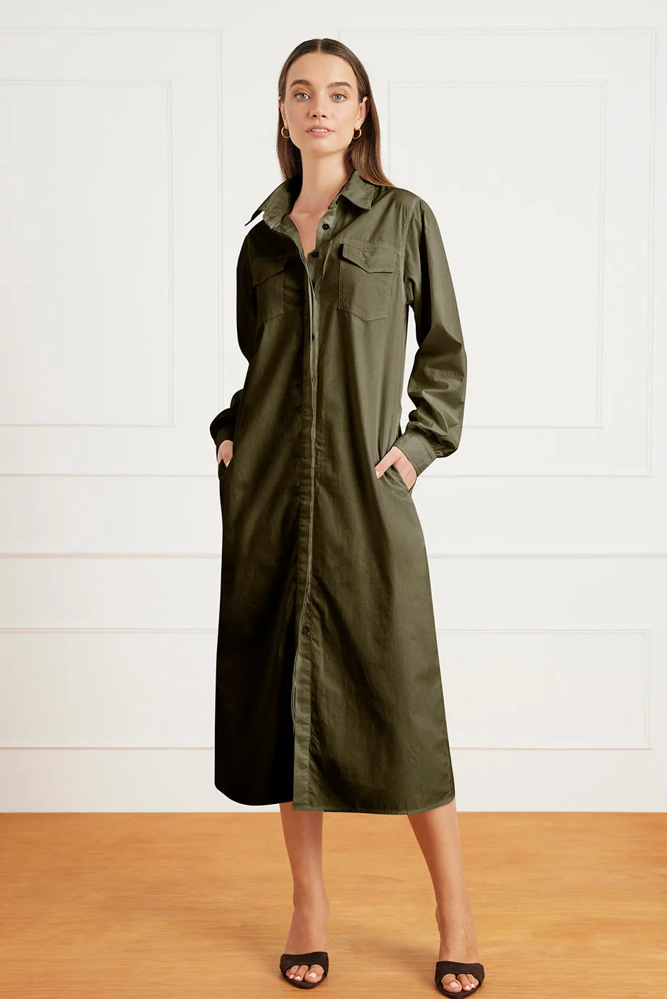 Janey Shirt Dress in Olive Green sold by Paneros product image thumbnail 3