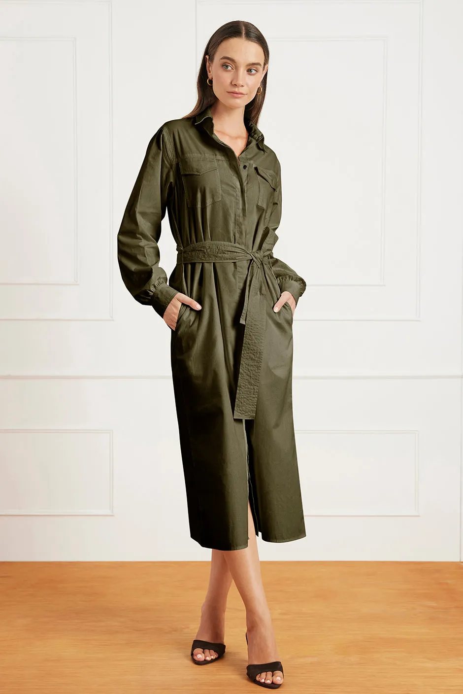 Janey Shirt Dress in Olive Green sold by Paneros product image thumbnail 4