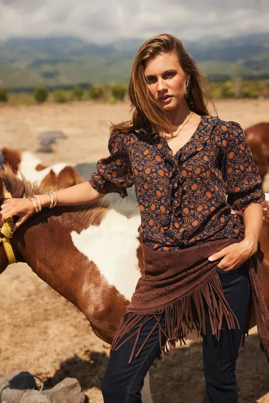 Chloe Shirt in Navy Batik sold by Paneros