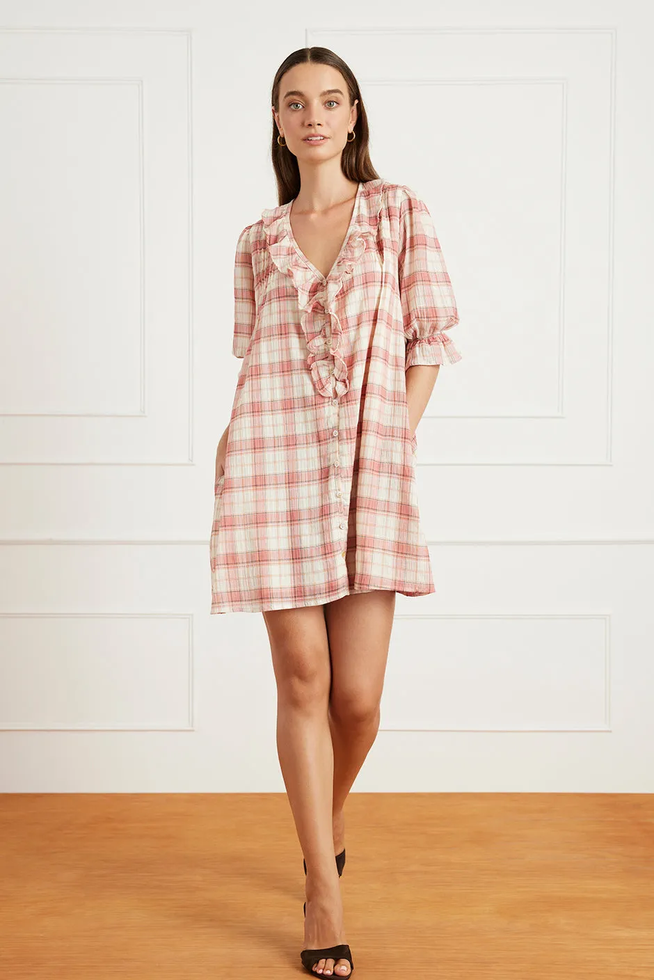 Chloe Mini Dress in Clay Plaid sold by Paneros product image thumbnail 2