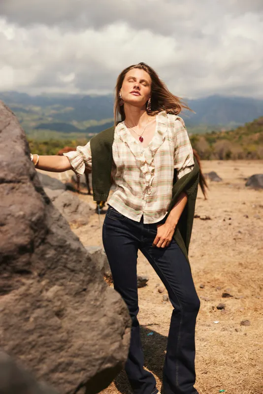 Chloe Shirt in Olive Plaid sold by Paneros