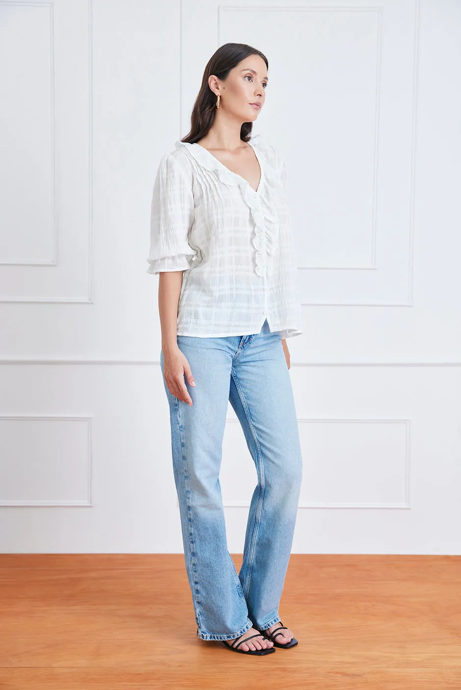 Chloe Shirt in Off White Plaid sold by Paneros product image thumbnail 3
