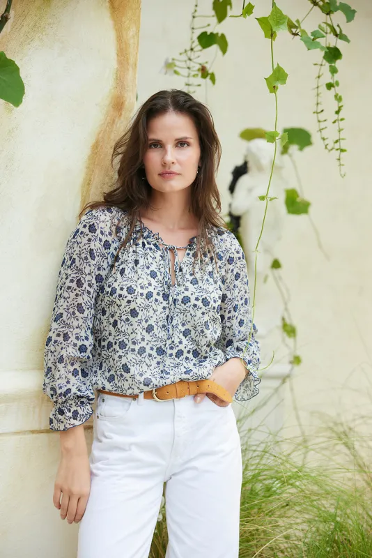 Esme Top in Sapphire Vines sold by Paneros