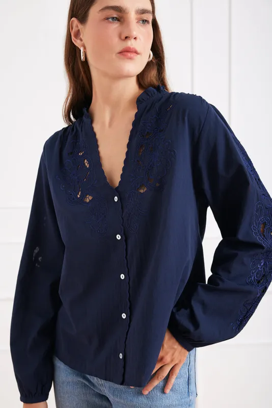 Camilla Blouse in Navy sold by Paneros