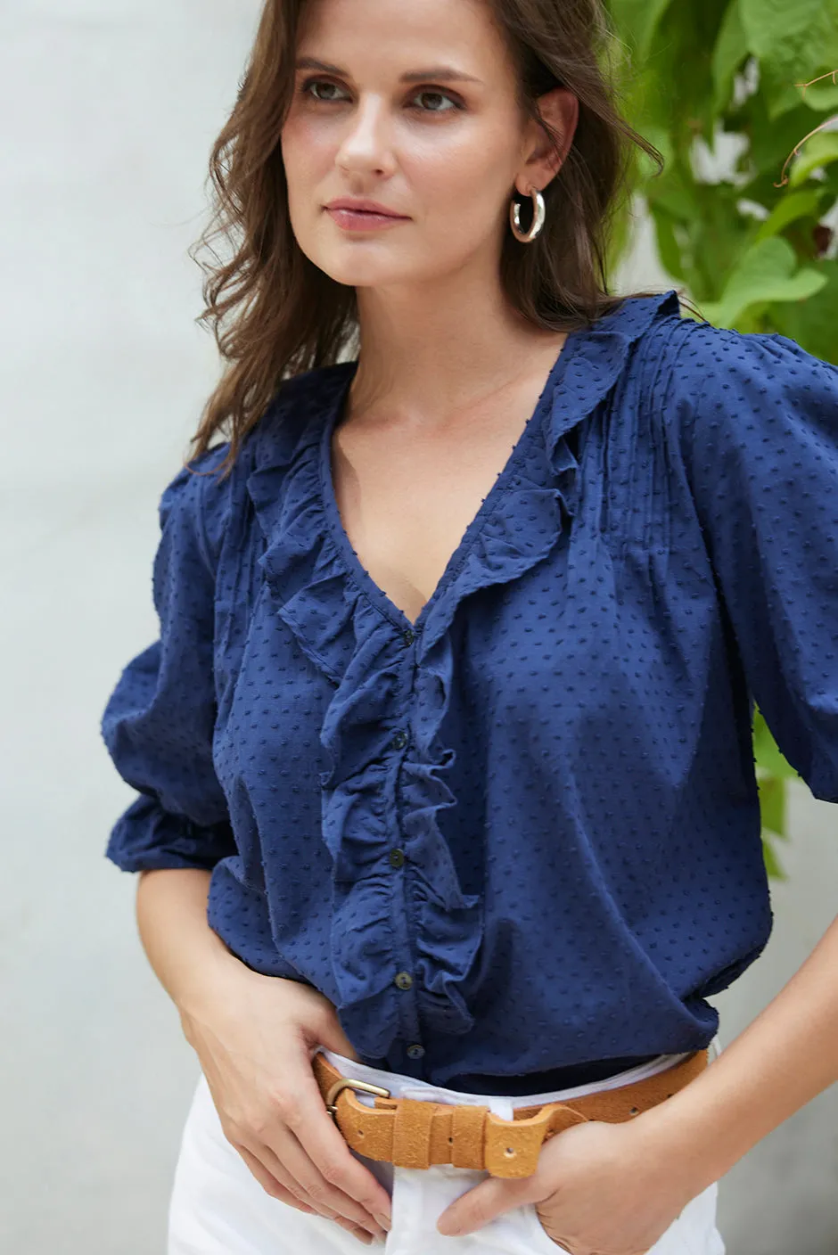 Chloe Shirt in Navy Solid sold by Paneros
