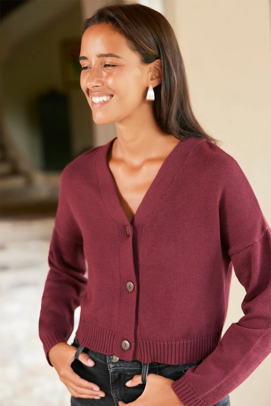 Diana Cardigan in Plum sold by Paneros