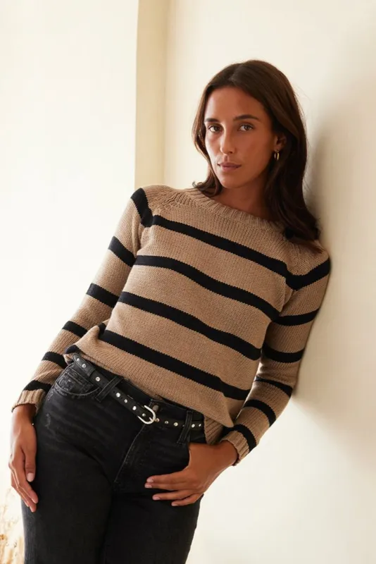 Stripe Sloane Crewneck in Mocha sold by Paneros