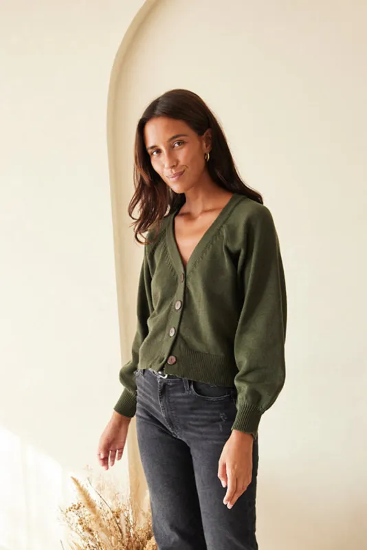 Greta Cardigan in Forest Green sold by Paneros