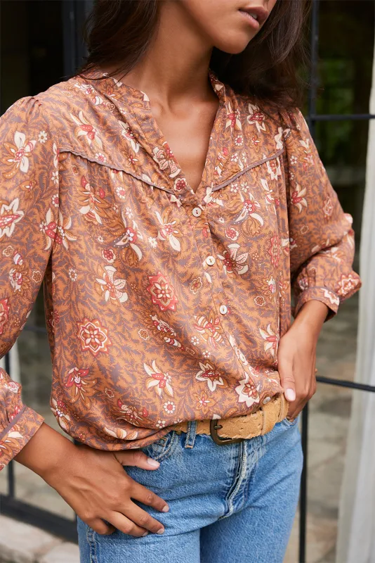 Anna Shirt in Folk Floral Print sold by Paneros