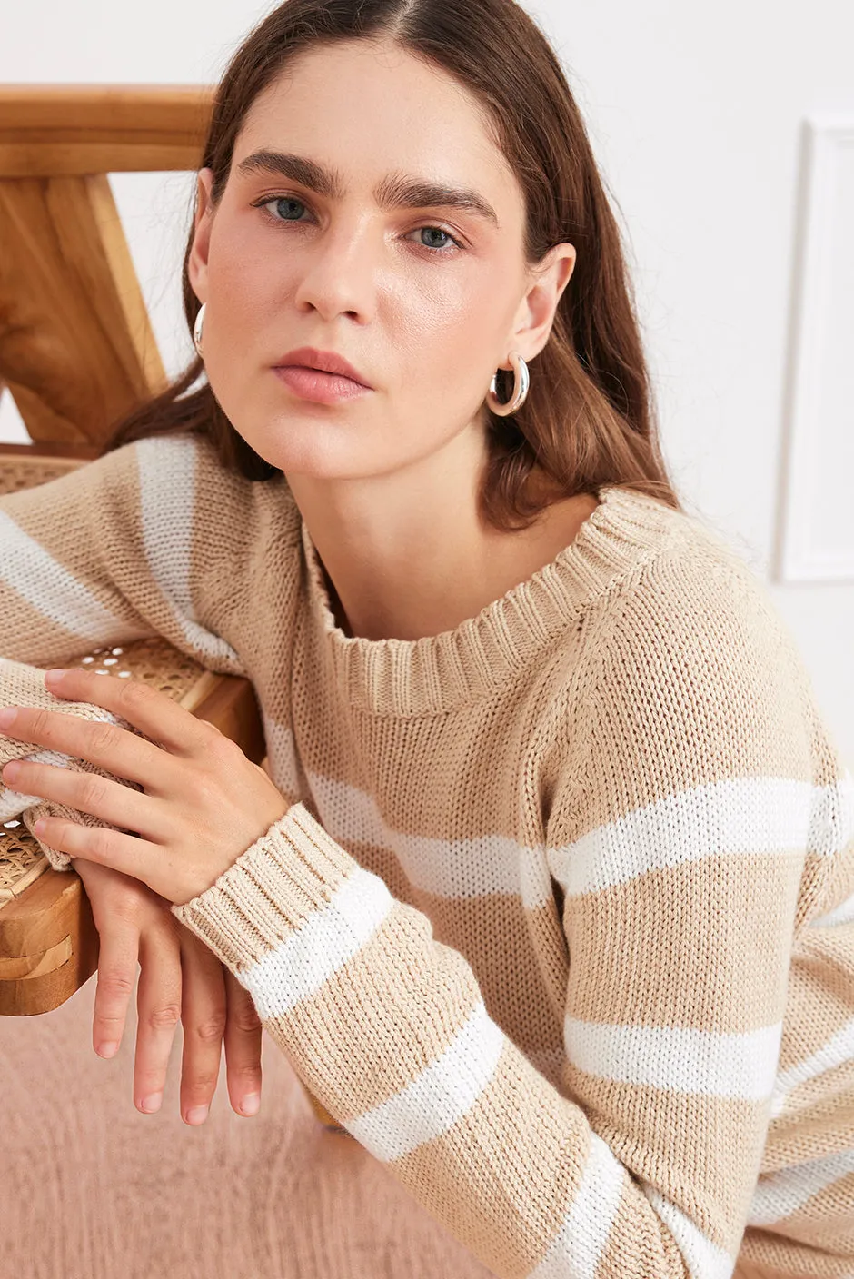 Stripe Sloane Crewneck in Sand Dune sold by Paneros product image thumbnail 5