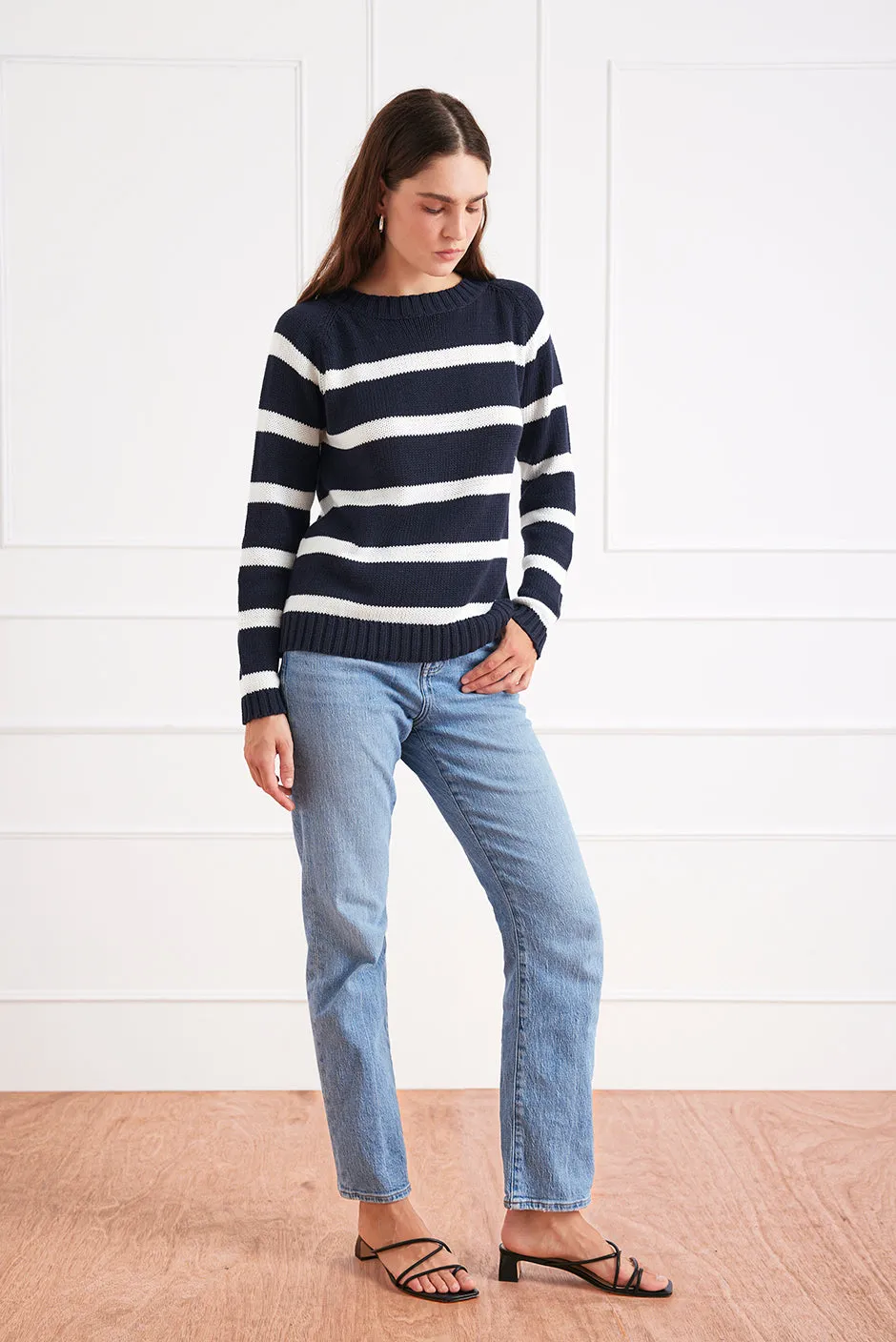 Stripe Sloane Crewneck in Midnight Navy sold by Paneros product image thumbnail 3