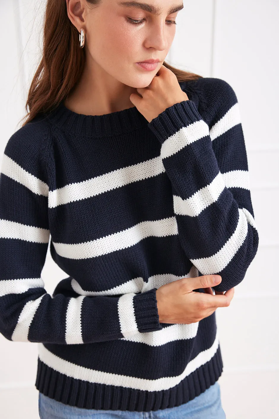 Stripe Sloane Crewneck in Midnight Navy sold by Paneros product image thumbnail 5