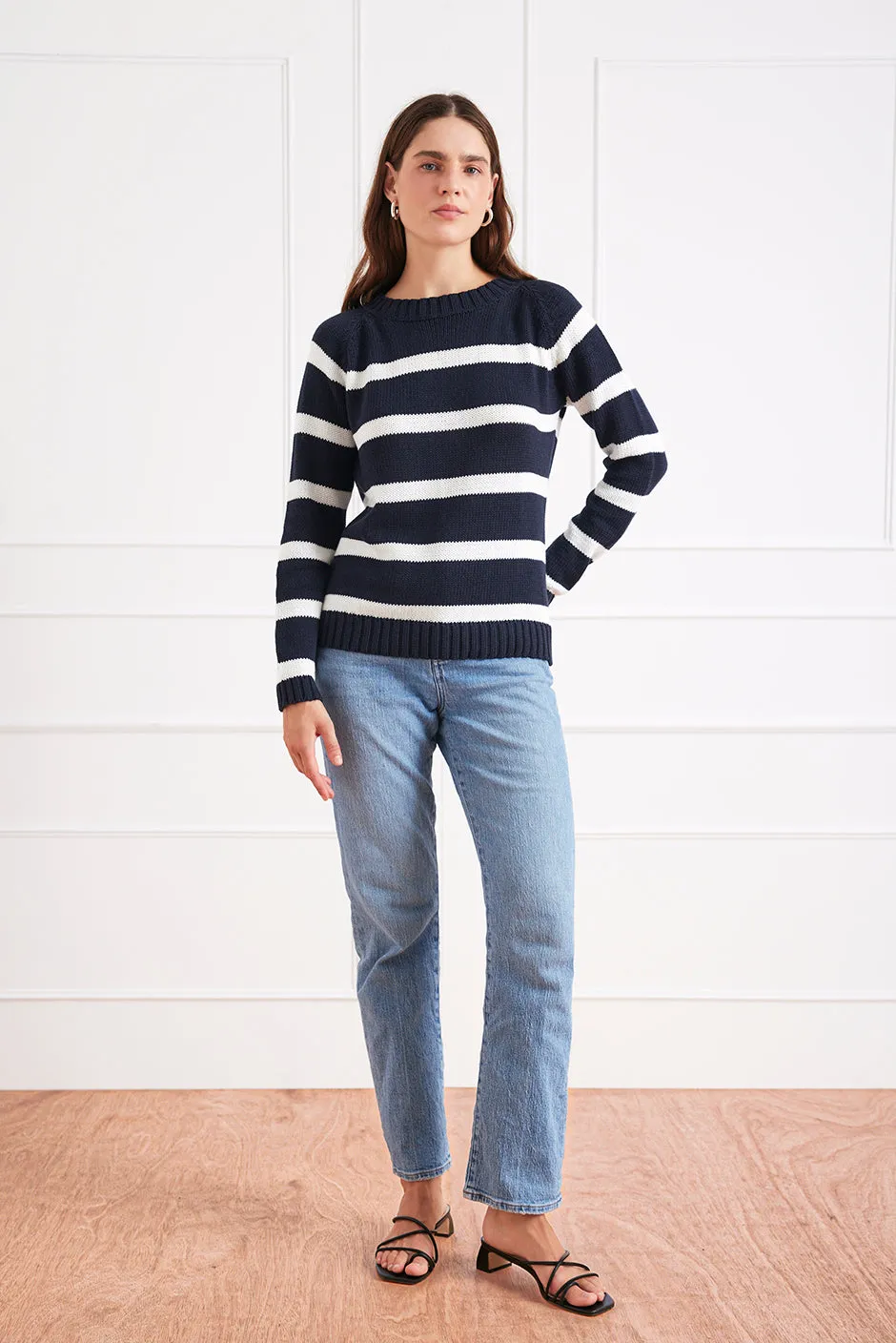 Stripe Sloane Crewneck in Midnight Navy sold by Paneros product image thumbnail 2