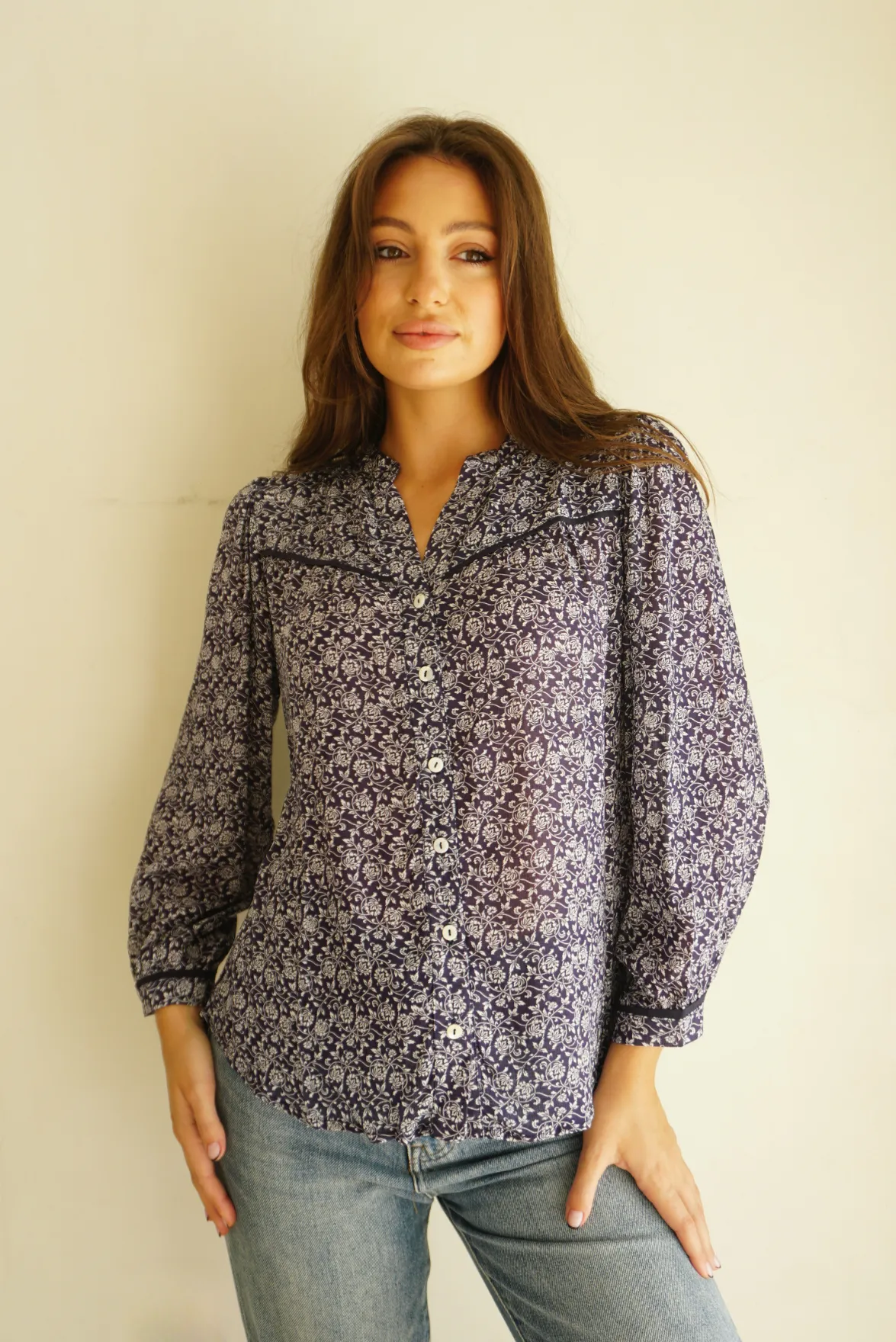 Anna Shirt in Navy Vines Print sold by Paneros product image thumbnail 2