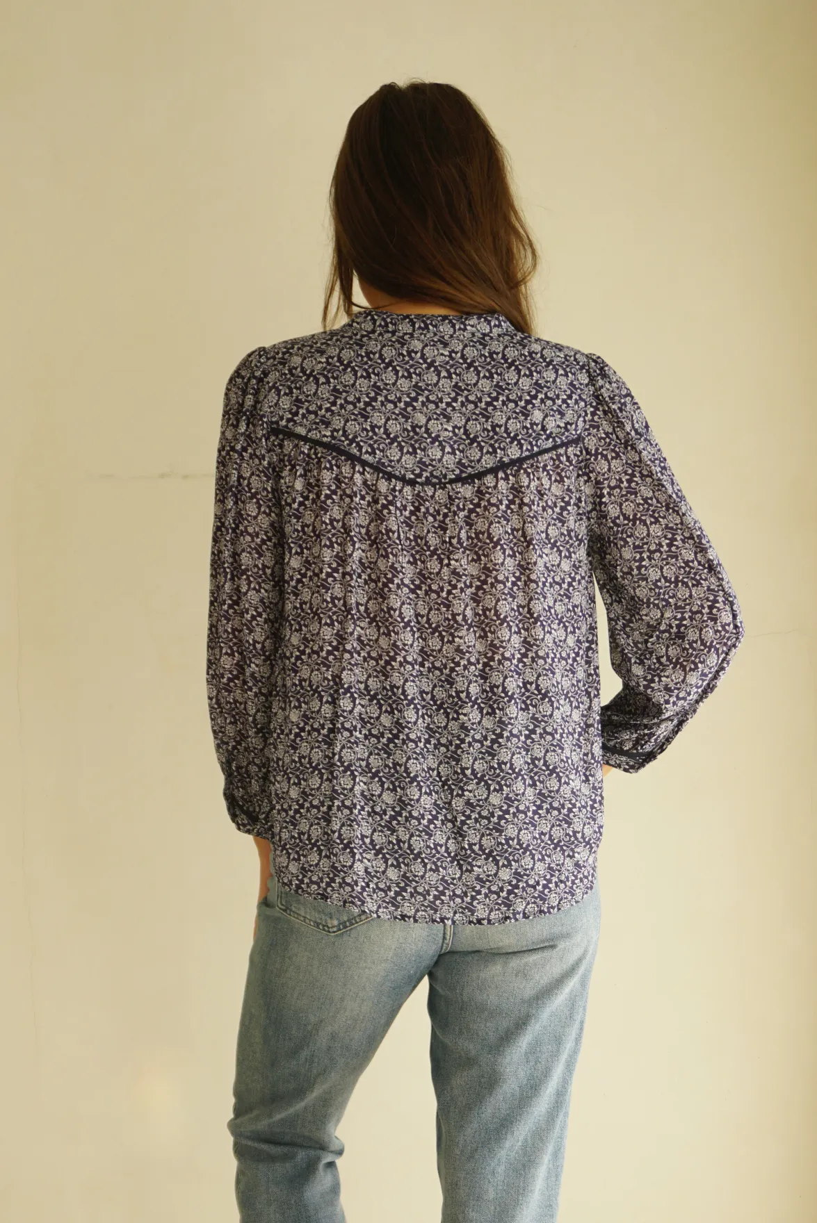 Anna Shirt in Navy Vines Print sold by Paneros product image thumbnail 4
