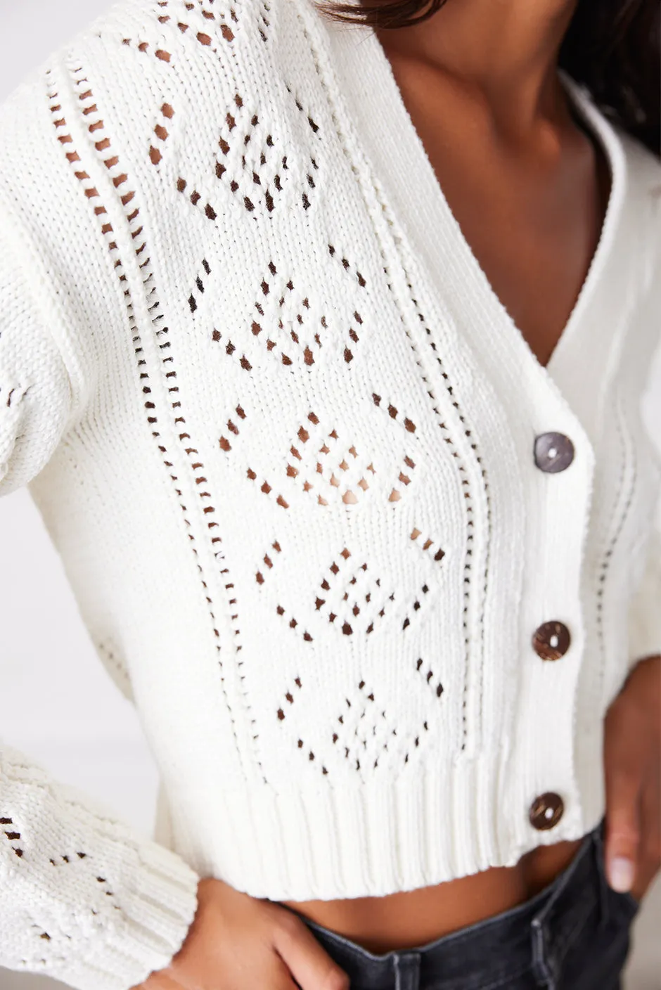 Diana Pointelle Cardigan in Oat Milk sold by Paneros product image thumbnail 5