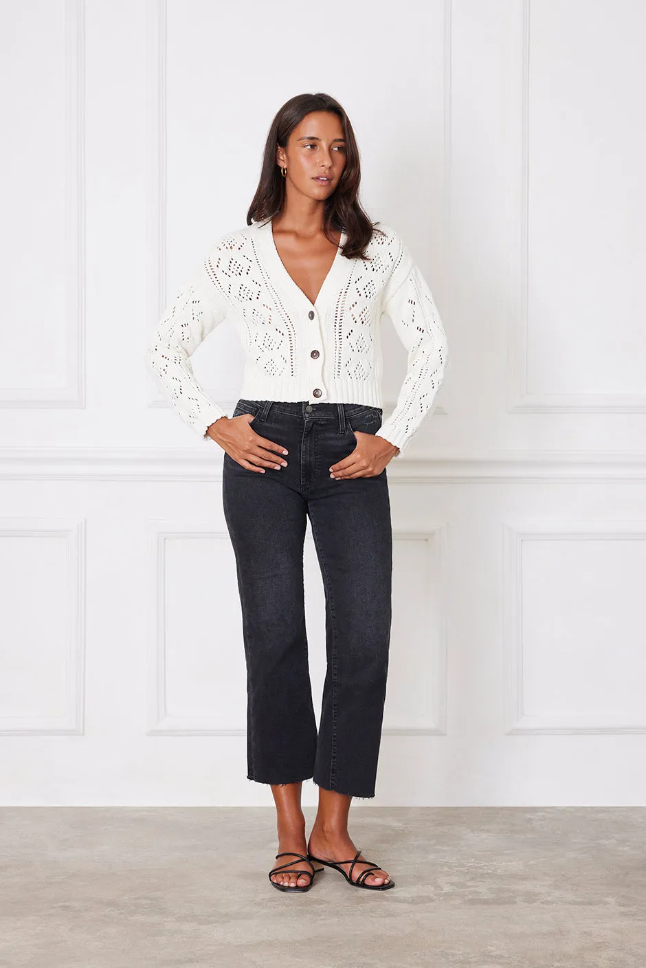 Diana Pointelle Cardigan in Oat Milk sold by Paneros product image thumbnail 2