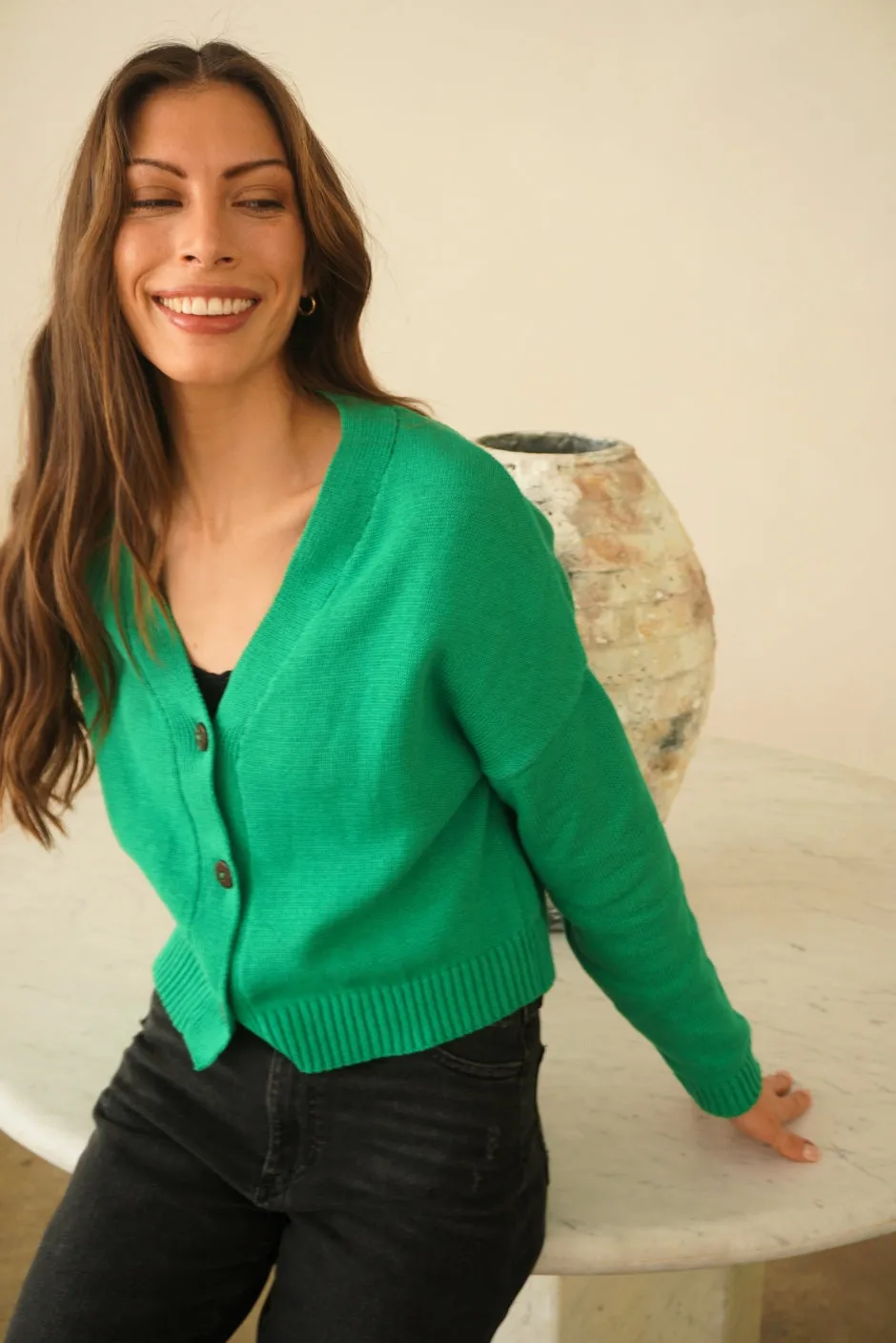 Diana Cardigan in Emerald Green sold by Paneros