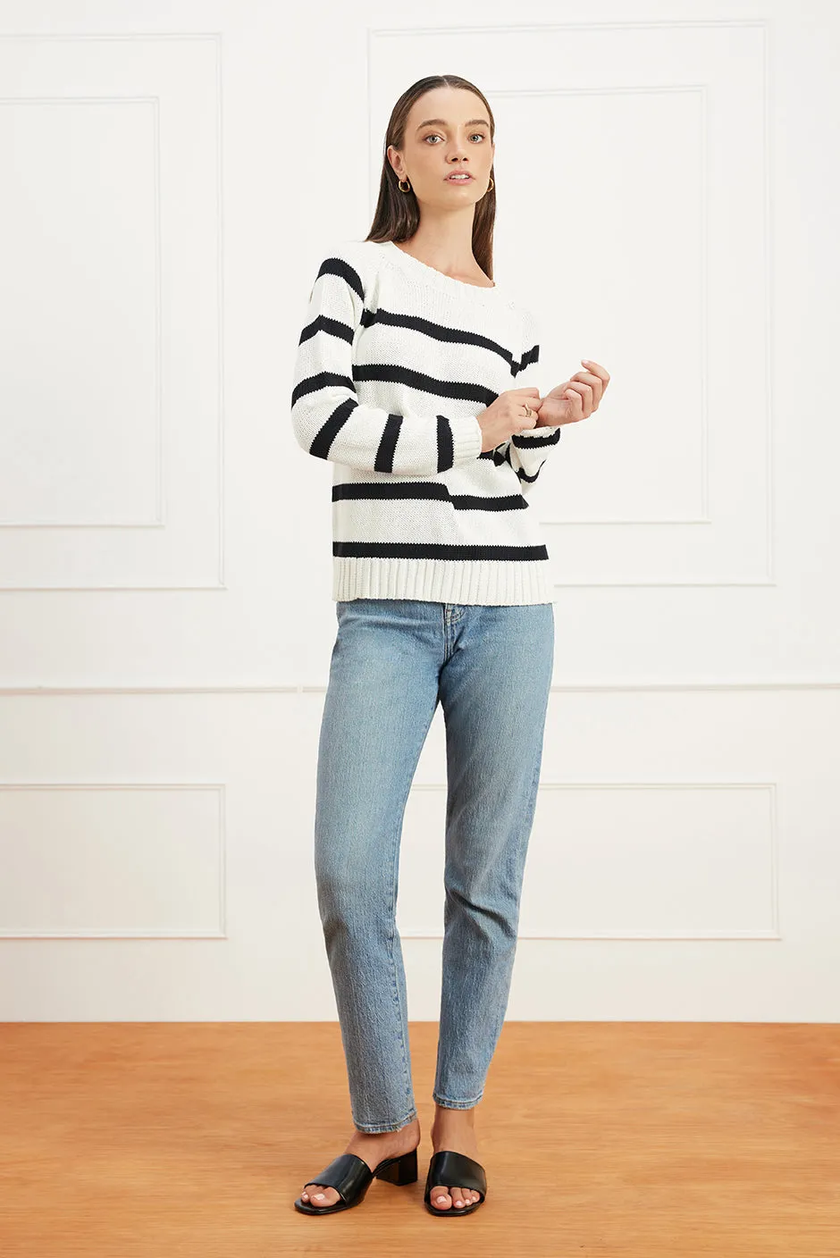 Stripe Sloane Crewneck in Off White sold by Paneros product image thumbnail 3