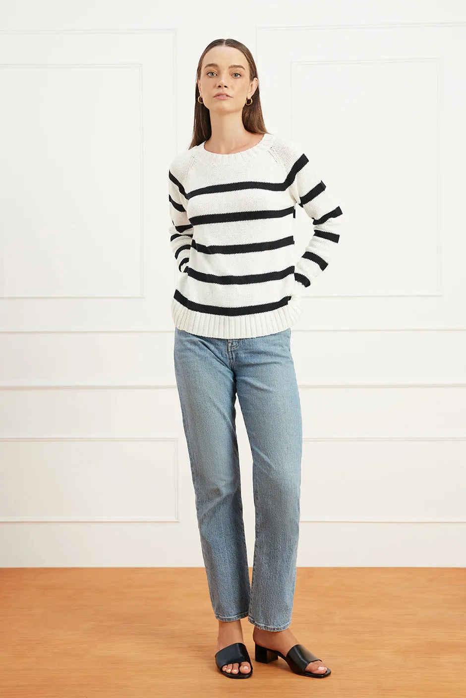 Stripe Sloane Crewneck in Off White sold by Paneros product image thumbnail 2