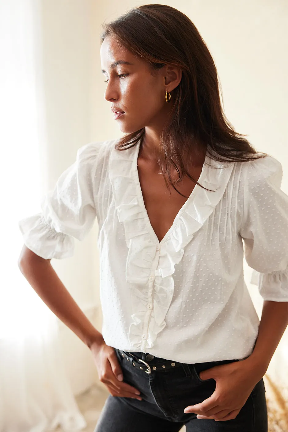 Chloe Shirt in Off White Solid sold by Paneros