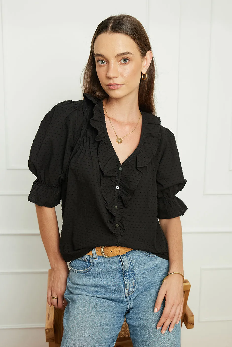 Chloe Shirt in Black Solid sold by Paneros