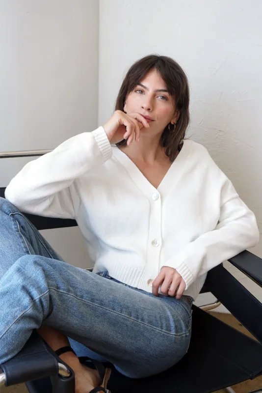 Diana Cardigan in Sugar White sold by Paneros